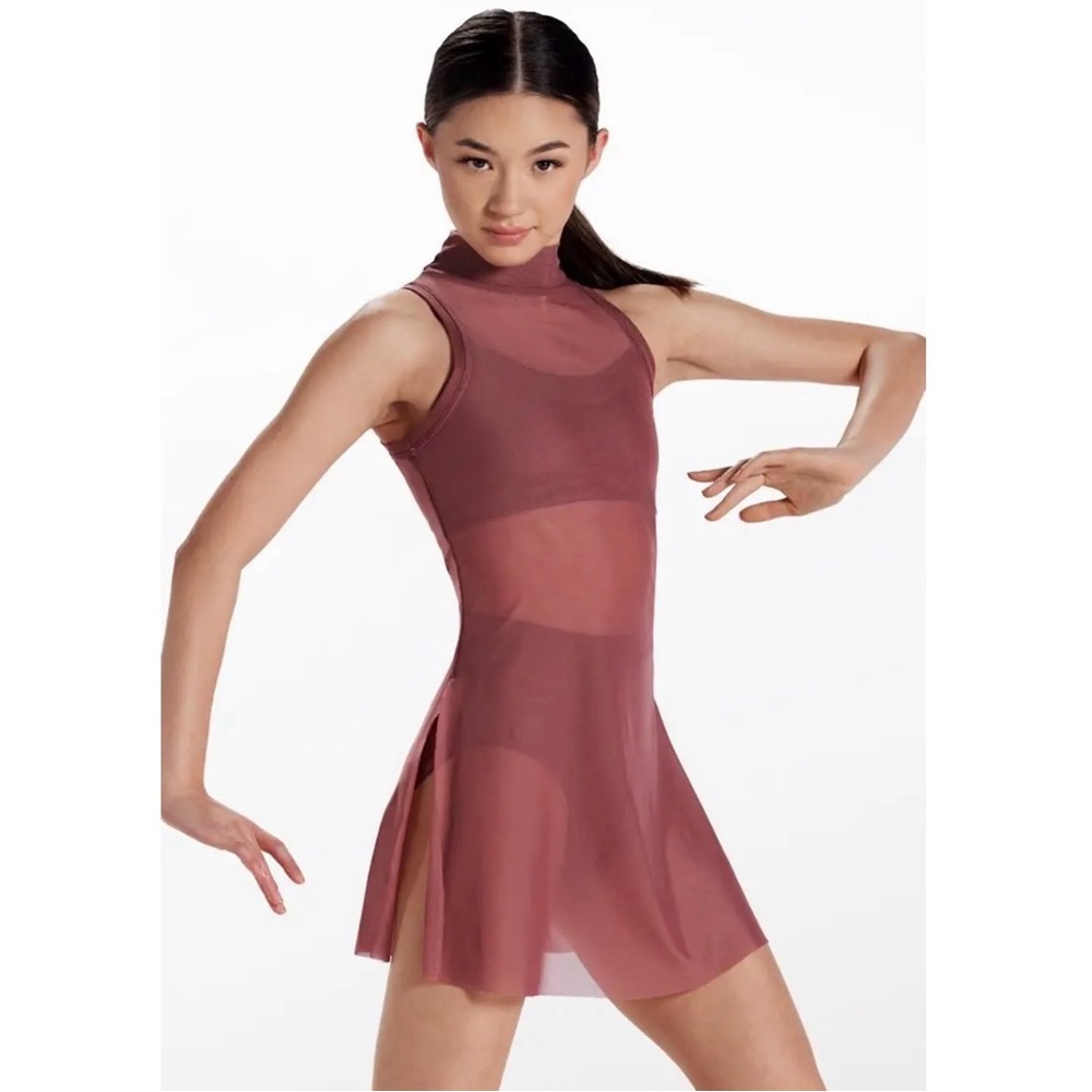Weissman Dancewear | Two-Piece Mesh Mock Neck Over Dress& Leotard Dusty Rose, LC